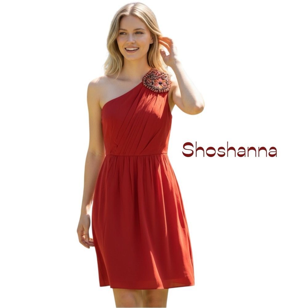 Anthropologie Shoshanna Orange Silk Beaded One Shoulder Dress NWT Size 4